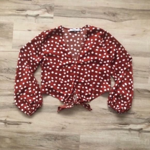 Polka Dot Tie-Front Blouse - Picture 1 of 6